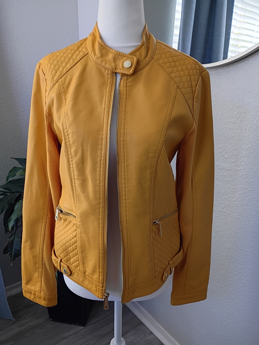 Kenneth Cole Reaction Yellow Quilted Moto-Style Jacket